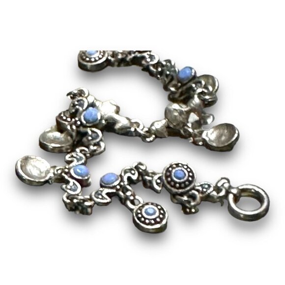Premier Designs Vintage Antiqued Silver-tone Blue Rhinestone Charm Bracelet EUC - Picture 2 of 13